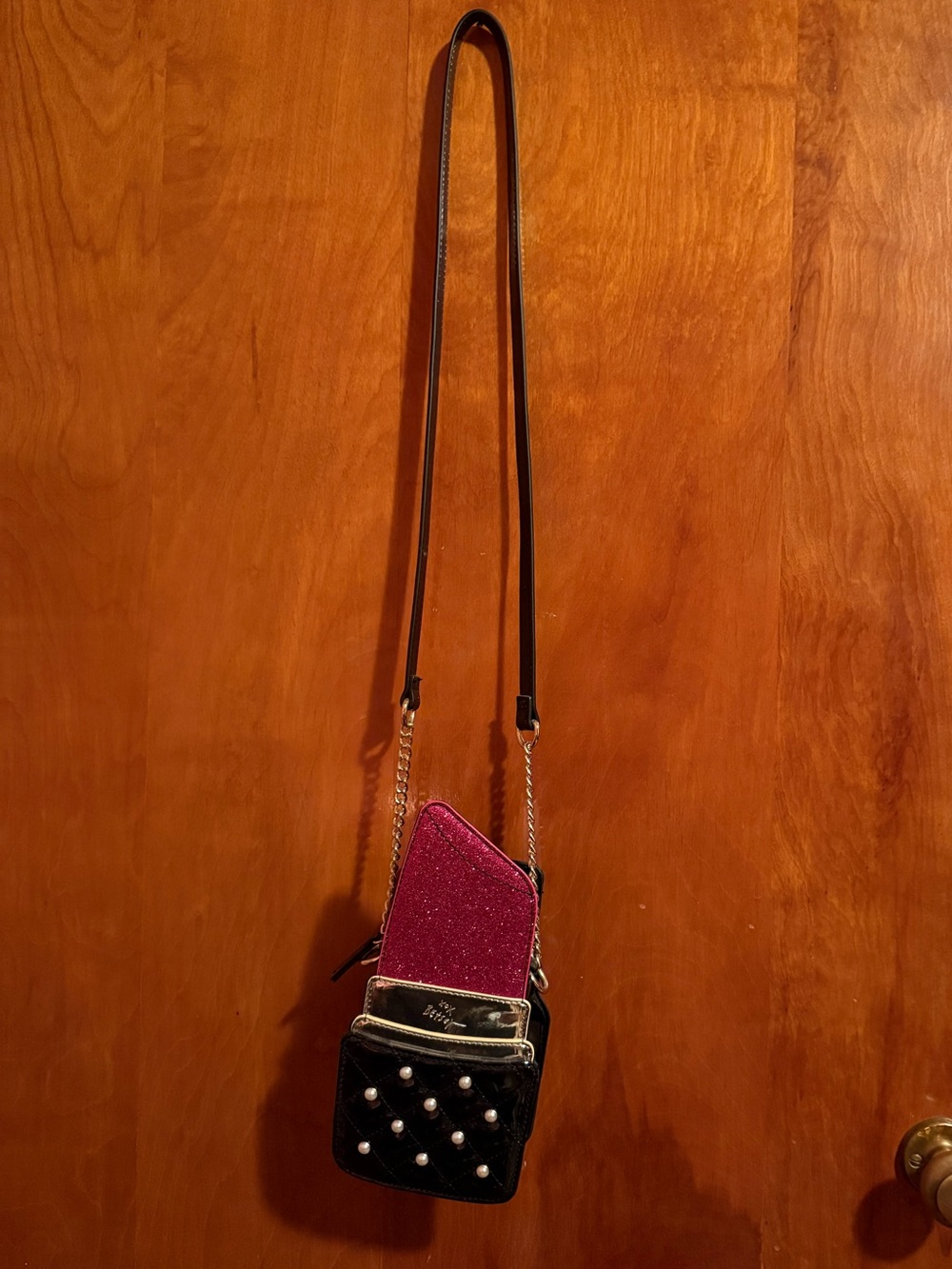 Betsey Johnson Black and Pink Lipstick Crossbody Bag